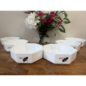 Vintage Arcopal France Anaïs Milk Glass Octagonal Soup Bowls Floral‎ Set Retro
